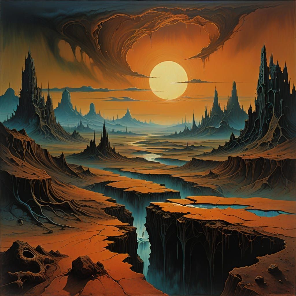 Golden Cityscape Melts in Surreal Dystopia