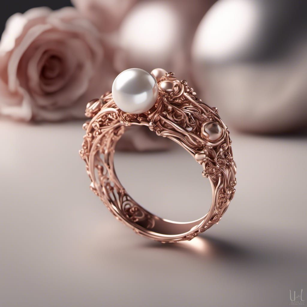 Elegant Rose Gold Pearl Ring: Detailed Matte Painting