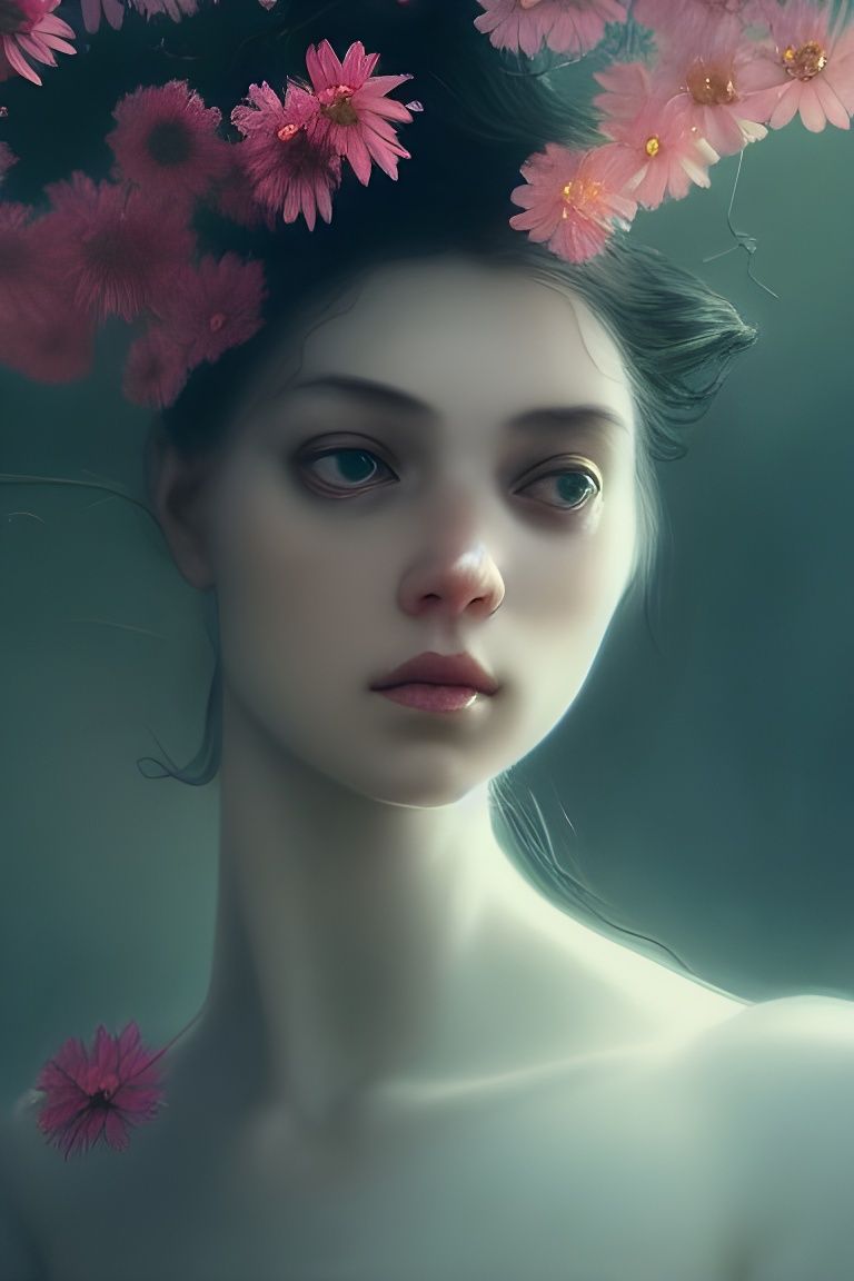 Girl Transforming into Flowers: Macabre Concept Art