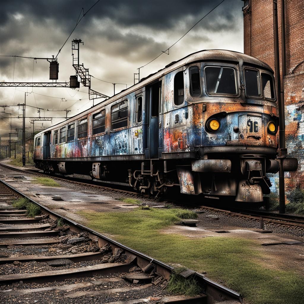 Dystopian Graffiti Train Station: Post-Apocalyptic Photoreal...