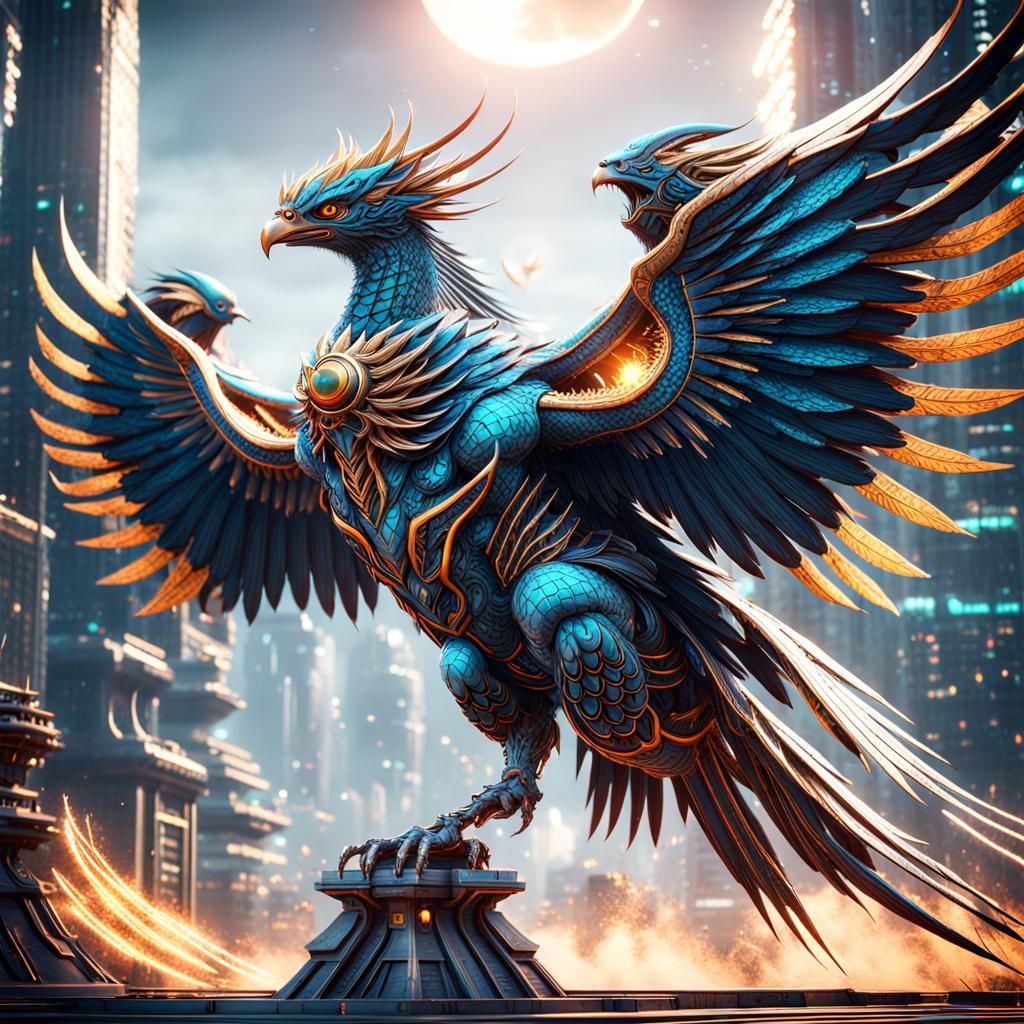 Futuristic AI Garuda: Detailed Matte Painting