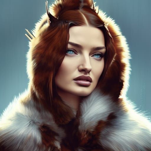 Fur-Clad Woman Portrait in Hyperdetailed Digital Art