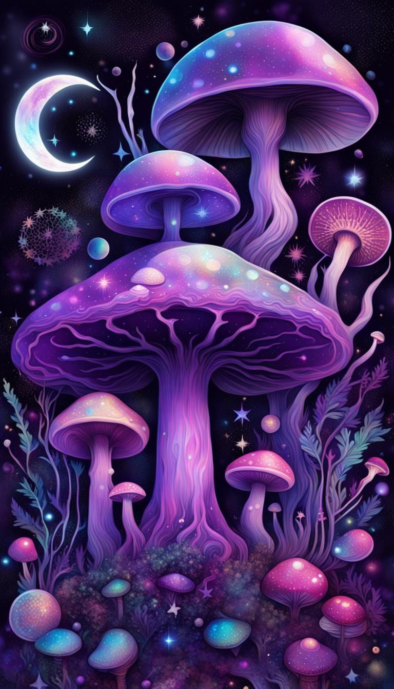 Cosmic Whimsigoth Wallpaper in Mixed Media Style