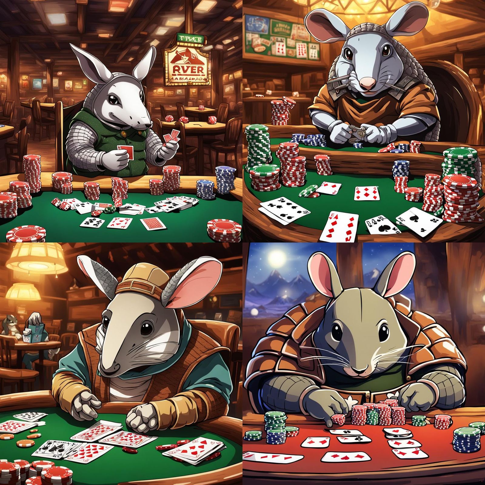 Armadillo Plays Poker in Anime Style