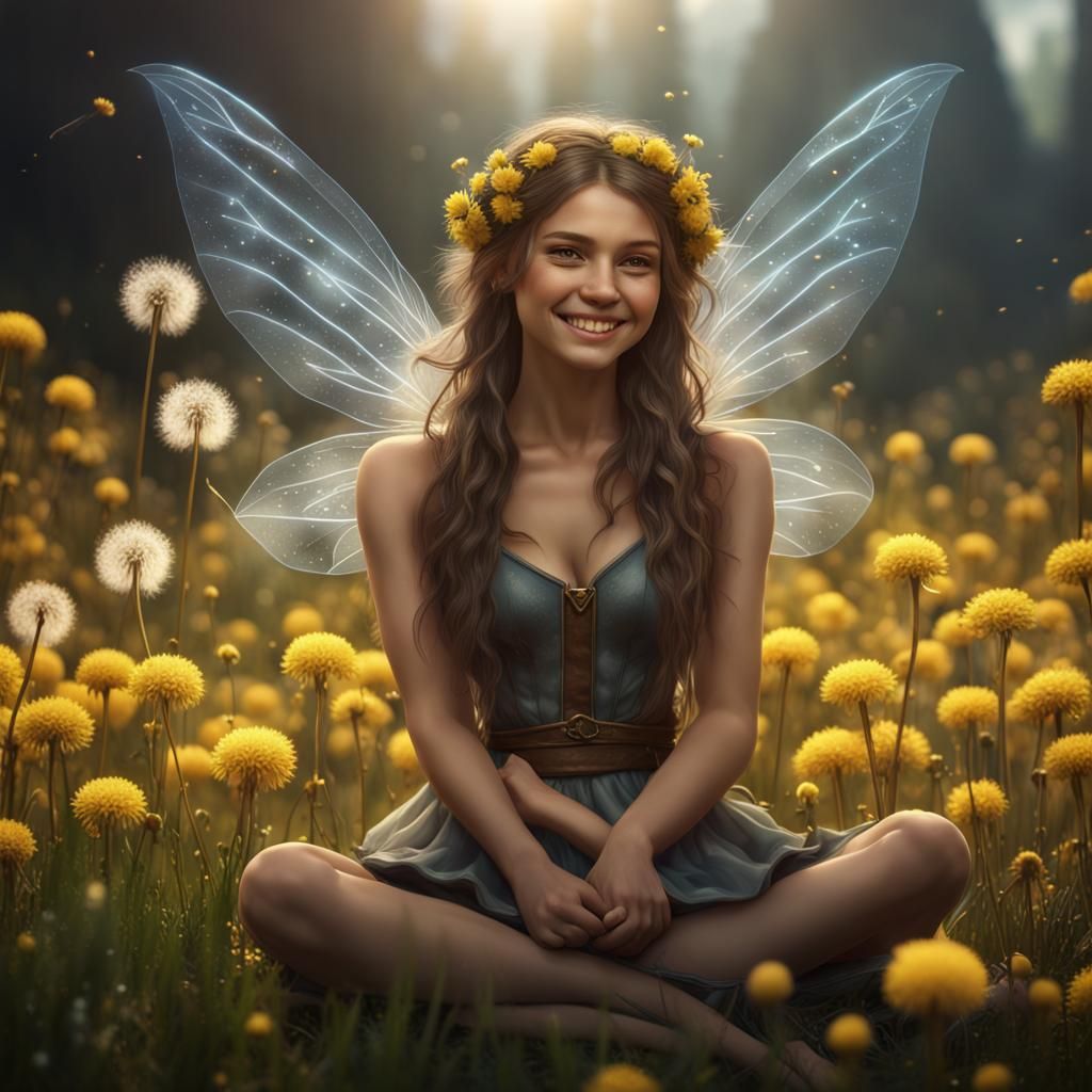 Fairy Girl in Dandelion Field: Fantasy Art