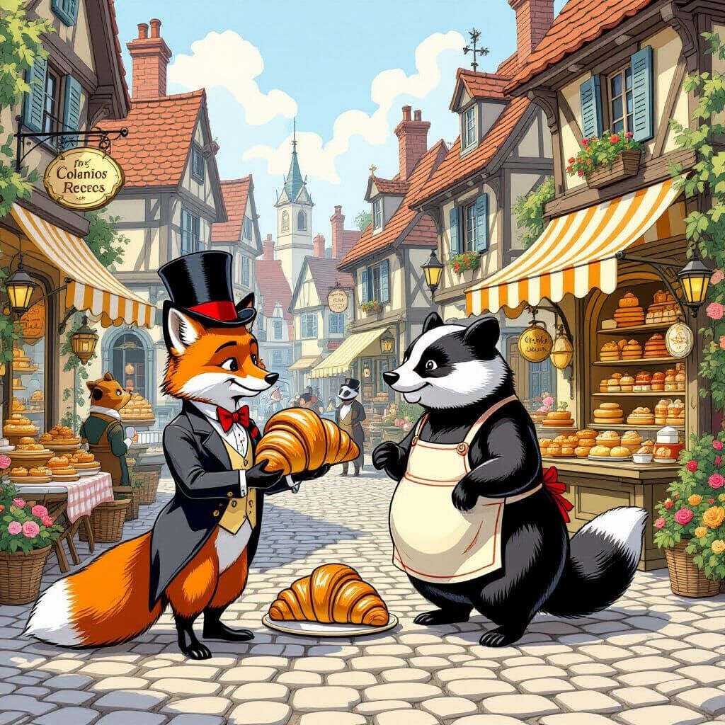 Victorian Animal Market Square in Comic Style