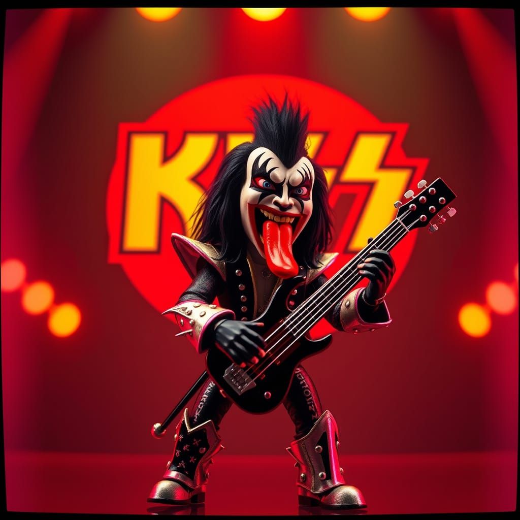 Mini Rockstar Gene Simmons in Japanese Pop Art Style