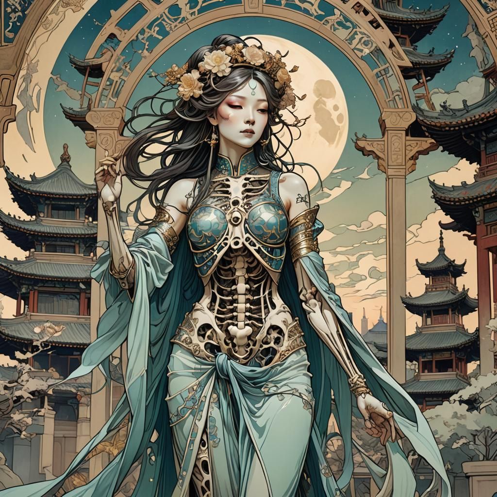Diaochan as Skeleton in Art Nouveau Style