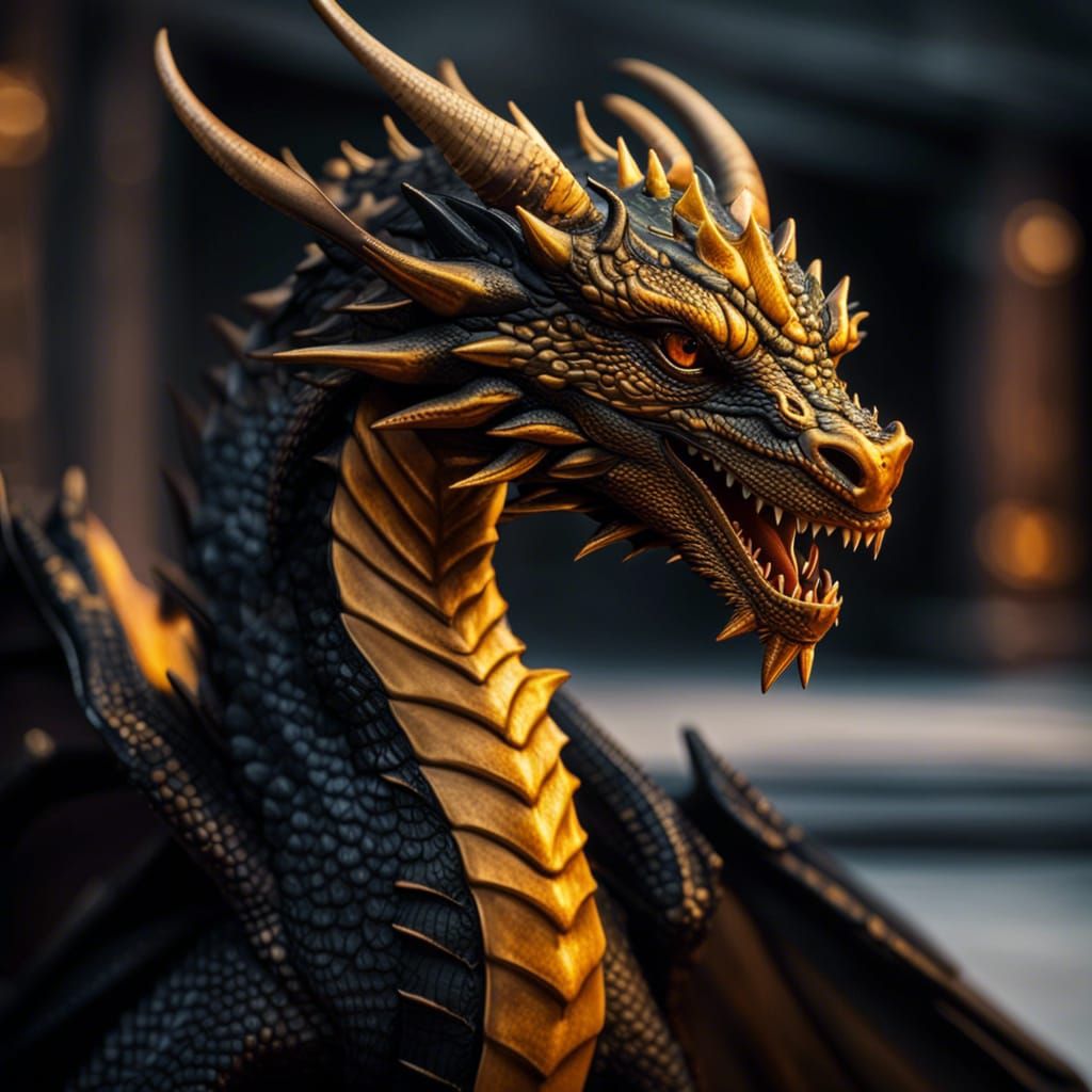 Realistic Golden and Black Valyrian Dragon