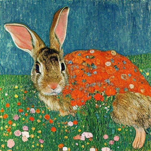 Old Rabbit Eating Carrots in Art Nouveau Style