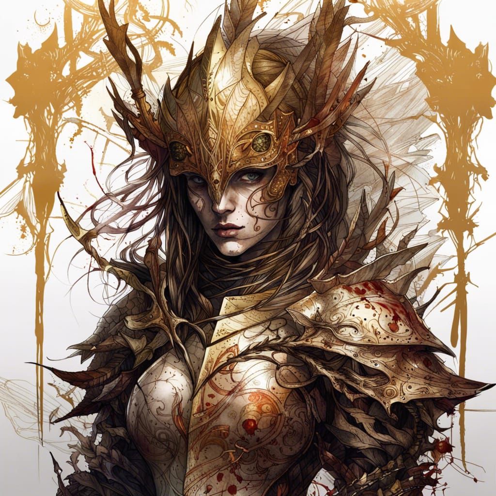 Sinister Knight Lady in Dark Gold Armor