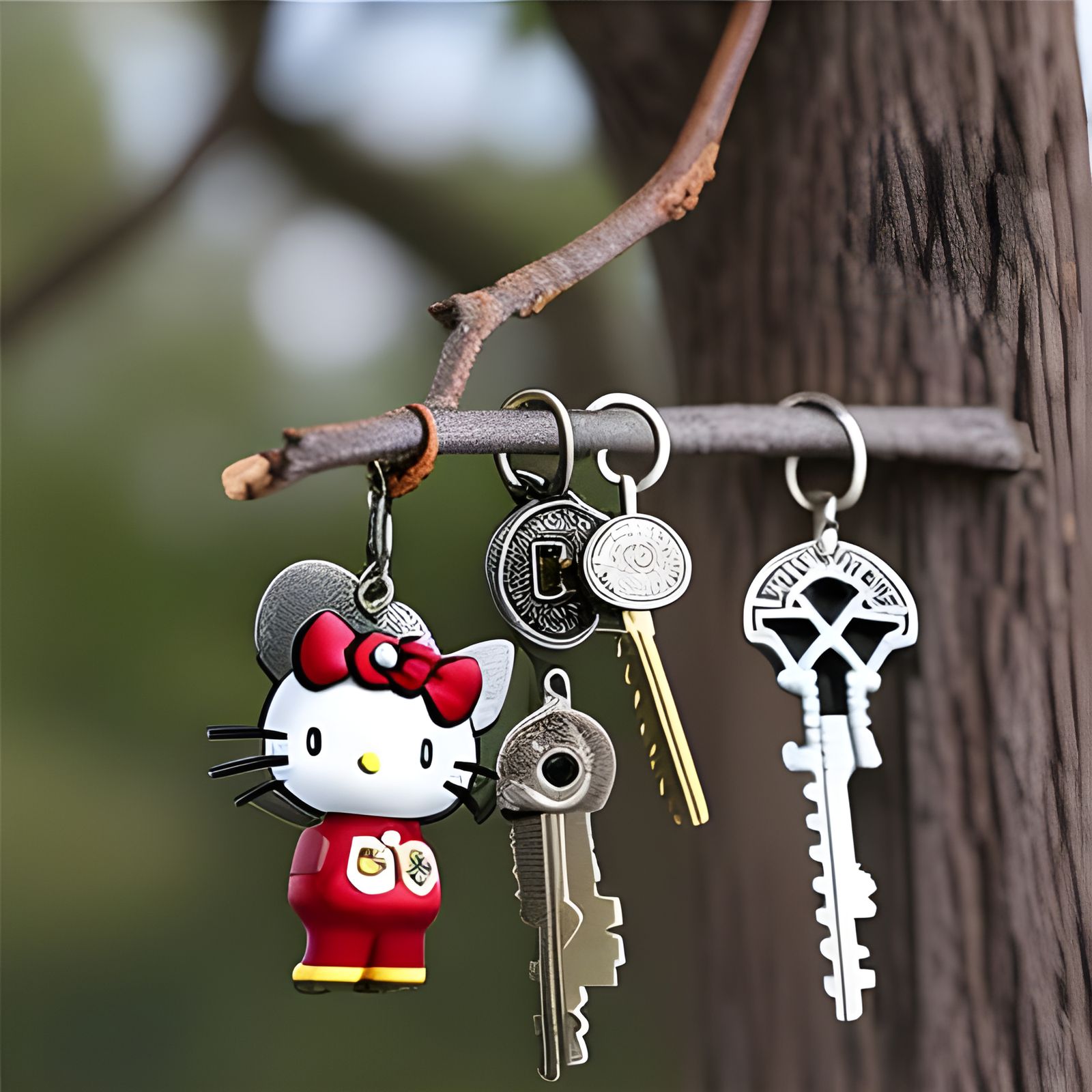 Mythological Keychain Hanging on Eerie Tree Branch