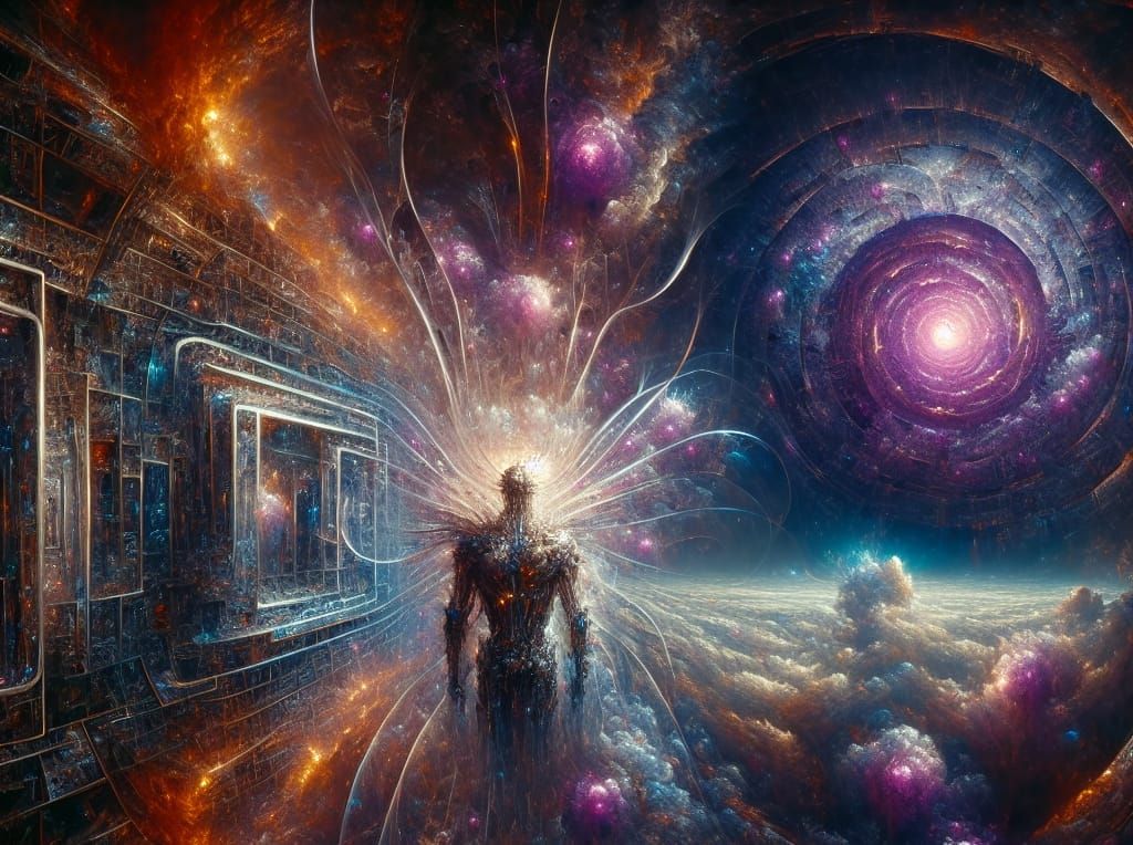 Cyborg Longing for Connection in Dramatic Cinematic Scene