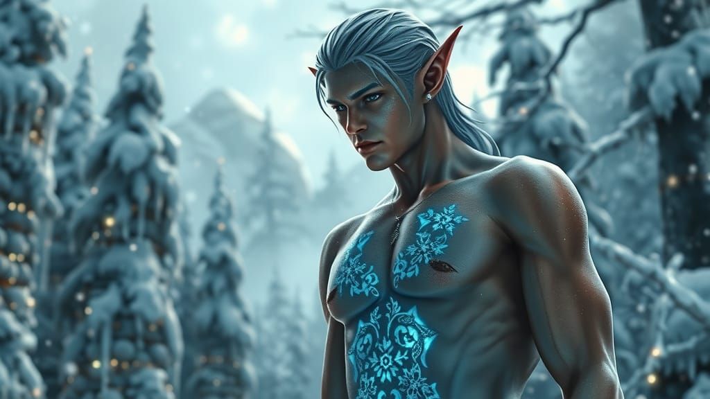 Ethereal Blue Elf Prince in a Winter Wonderland