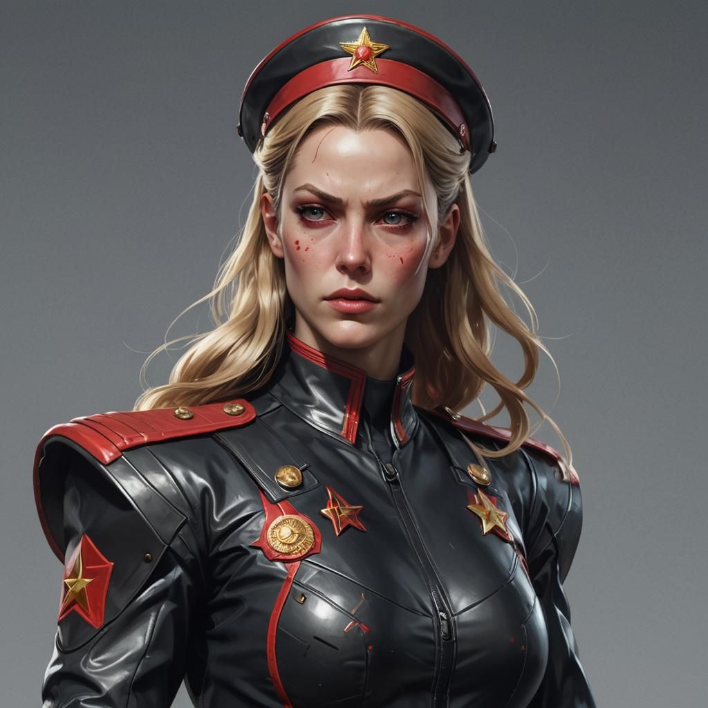 Futuristic USSR Commissar in Black and Red Leather Suit