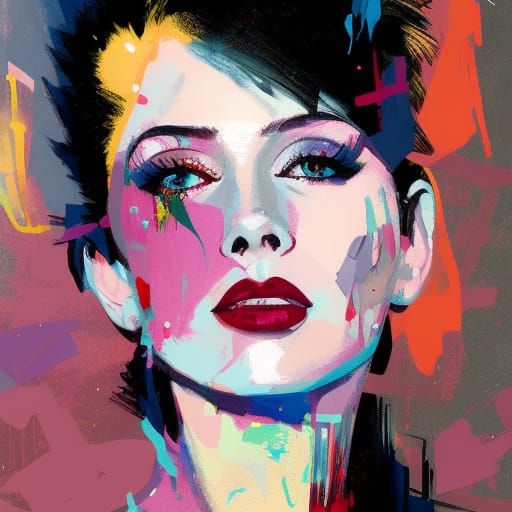 Punk Woman Portrait in Ligne Claire Style