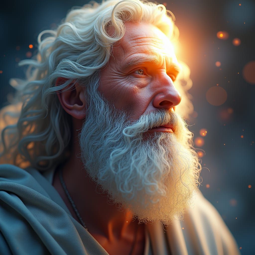 "Illuminate Moses' face with an ethereal light, as if the es...