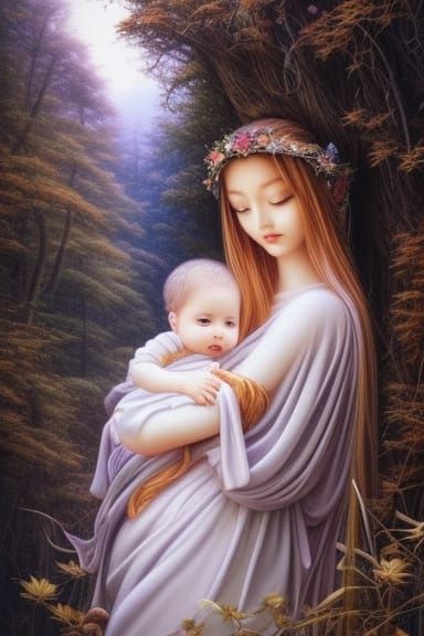 Nature Goddess Lullaby: Detailed Forest Illustration