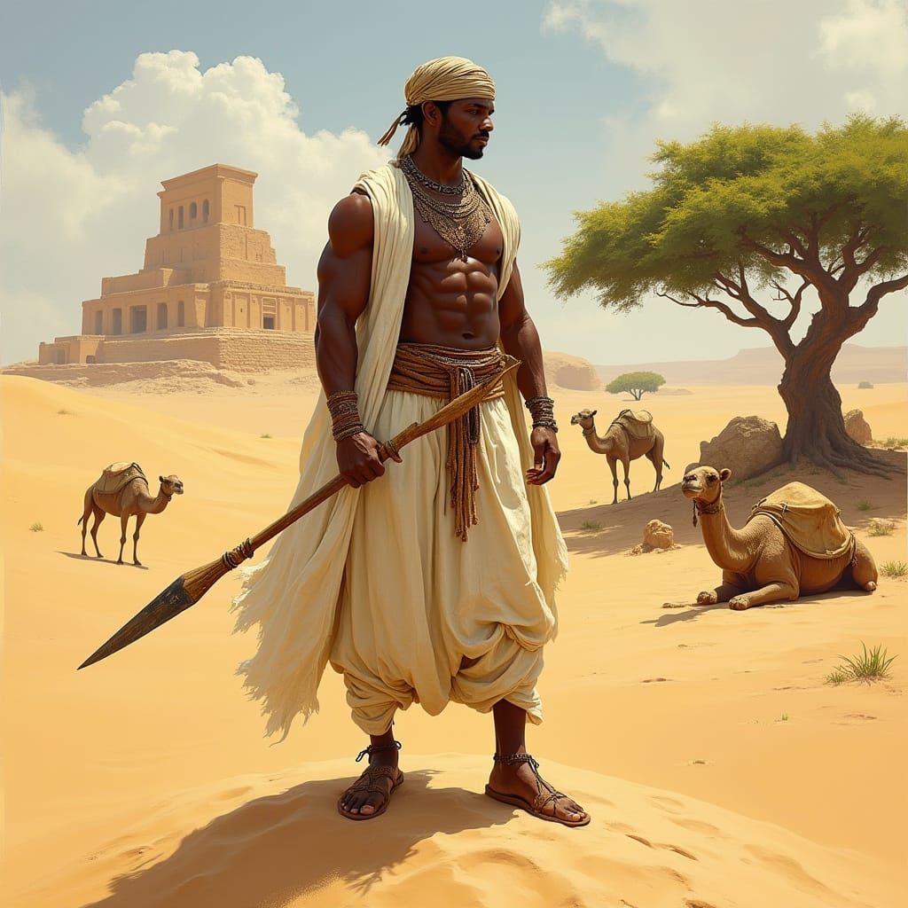 Strong Desert Nomad Stands Proud Amidst Majestic Oasis