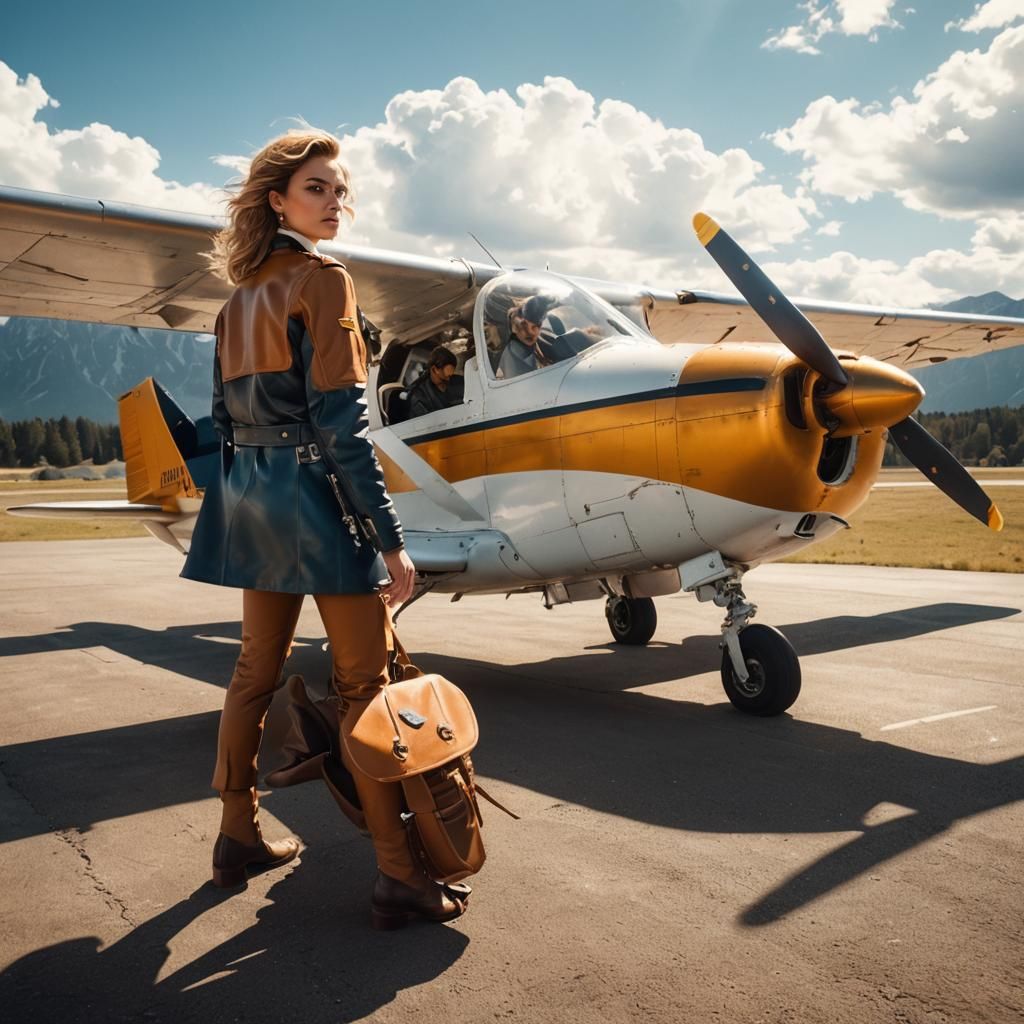 Woman Pilot in Leather Jacket: Cinematic Portrait