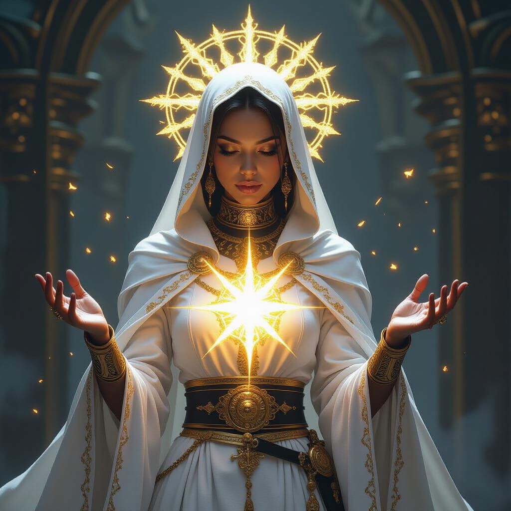 Black Woman Cleric Casts Holy Light