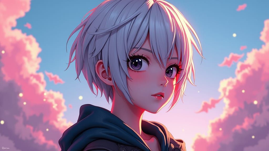 Androgynous Figure with Platinum Hair in 3D Anime Art
