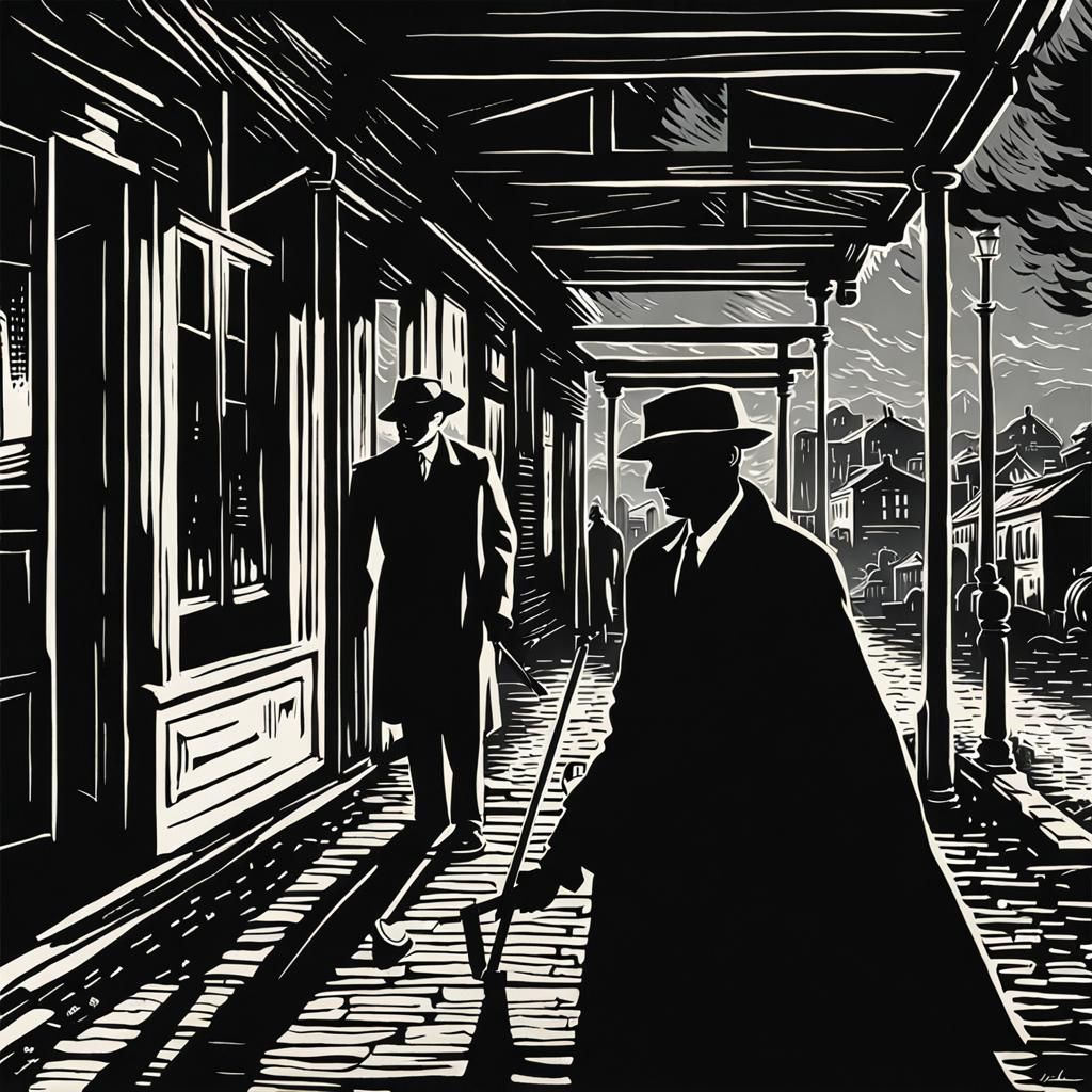 Scythe Shadow in Film Noir Post-Impressionism