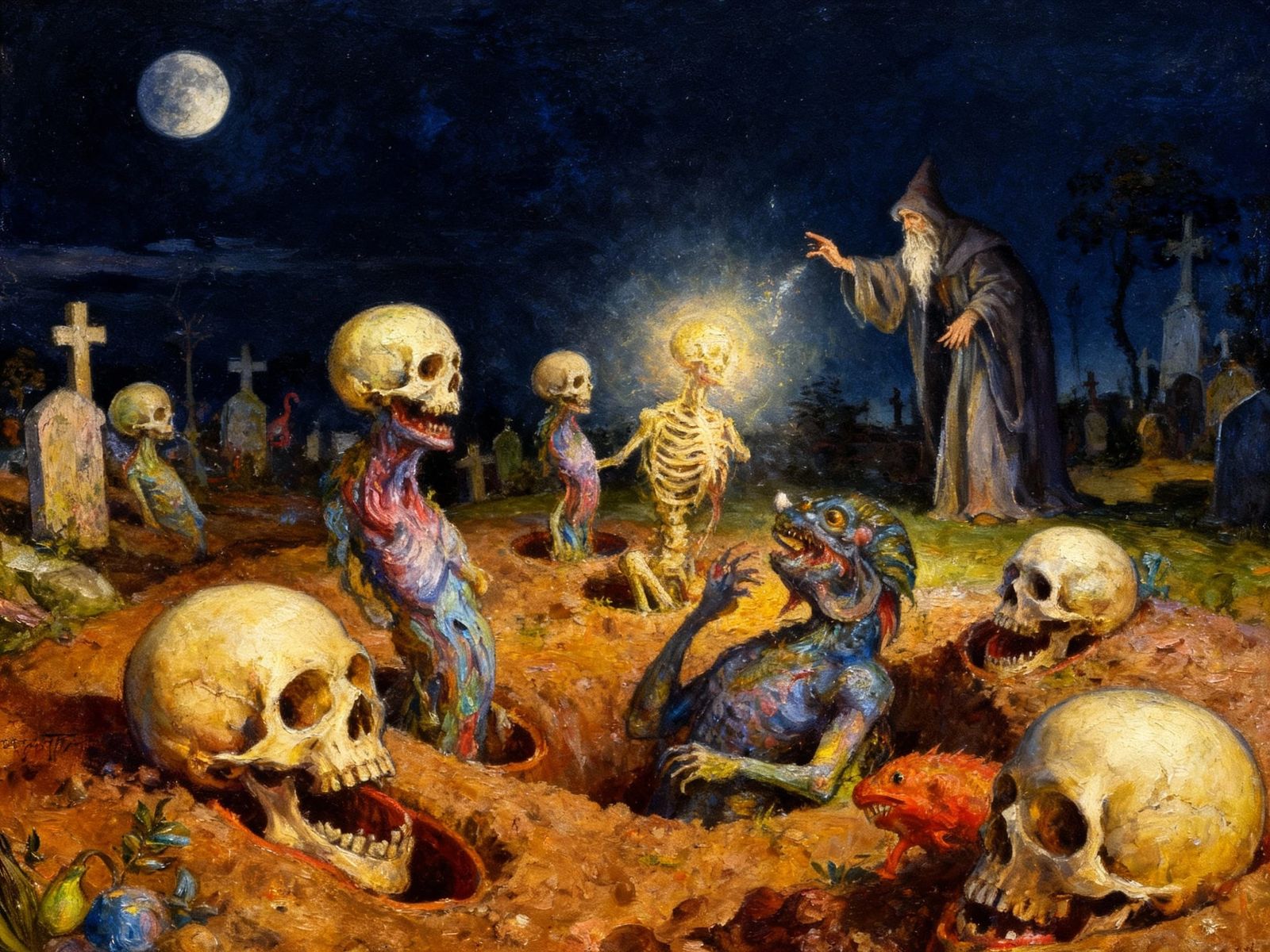 Dark Cemetery Resurrection in Hieronymus Bosch Style