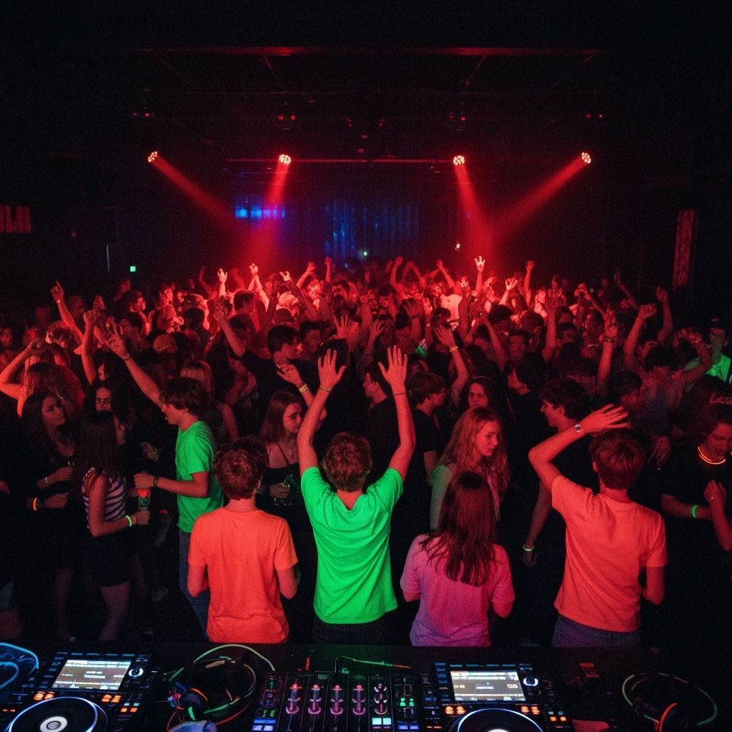 Vibrant Neon Rave in Cyberpunk Style