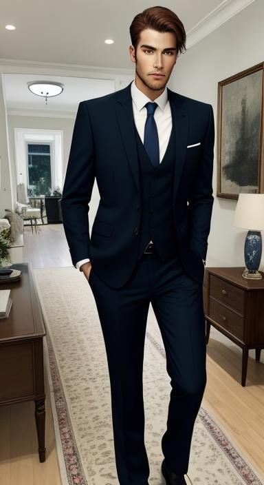 Handsome Man in Suit Enters Grand Living Room