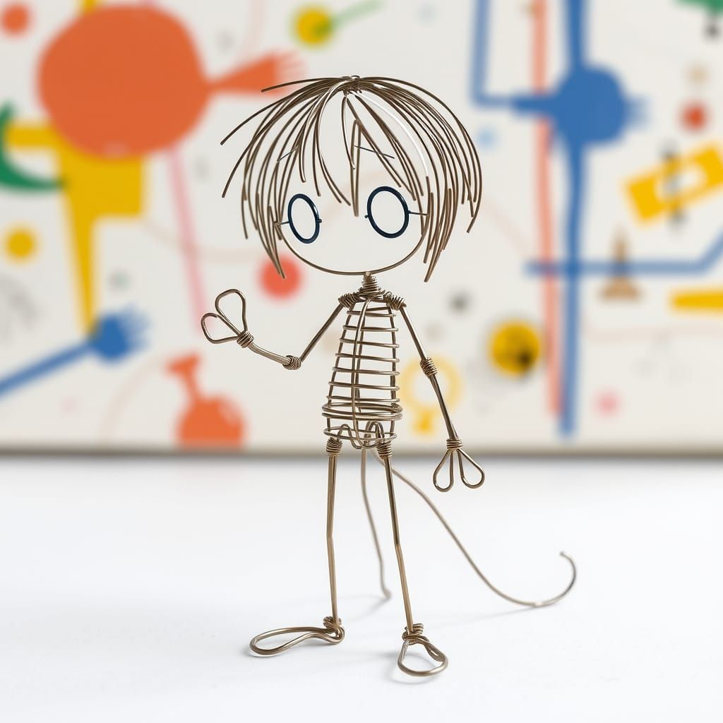 Anime Wire Sculpture with Artsy Background