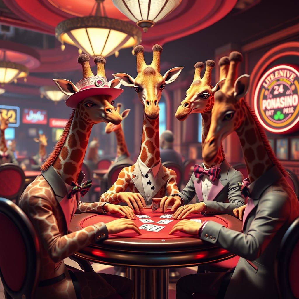 Vibrant Giraffes in Whimsical Casino Setting