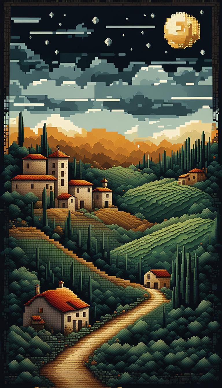 Pixel art Tuscany landscape