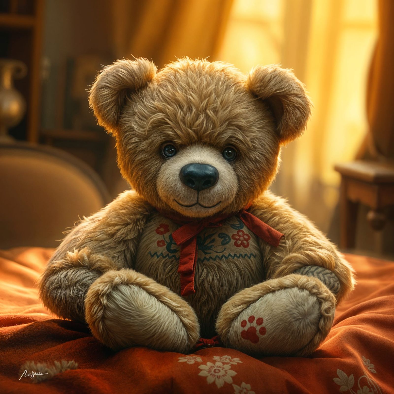 Vintage Teddy Bear Portrait as Detailed Matte Painting