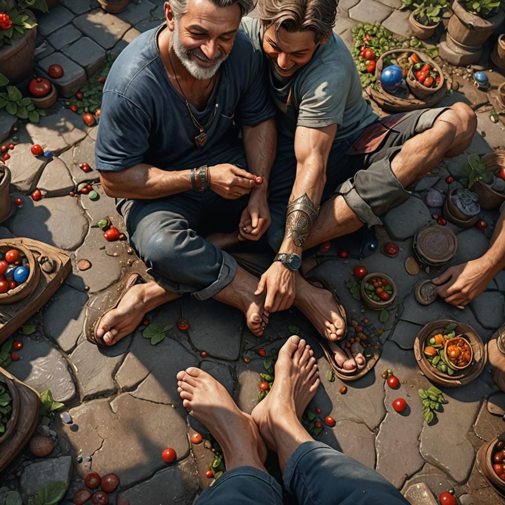 Detailed Matte Painting of Tim Tickling Tom's Toes