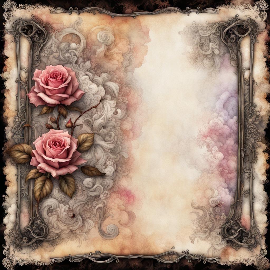 Steampunk Horses on Lined Paper with Rose Border