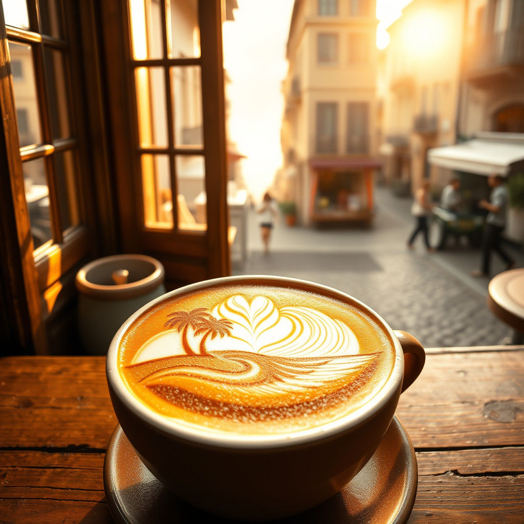 Beach Latte Art in Impressionistic Style
