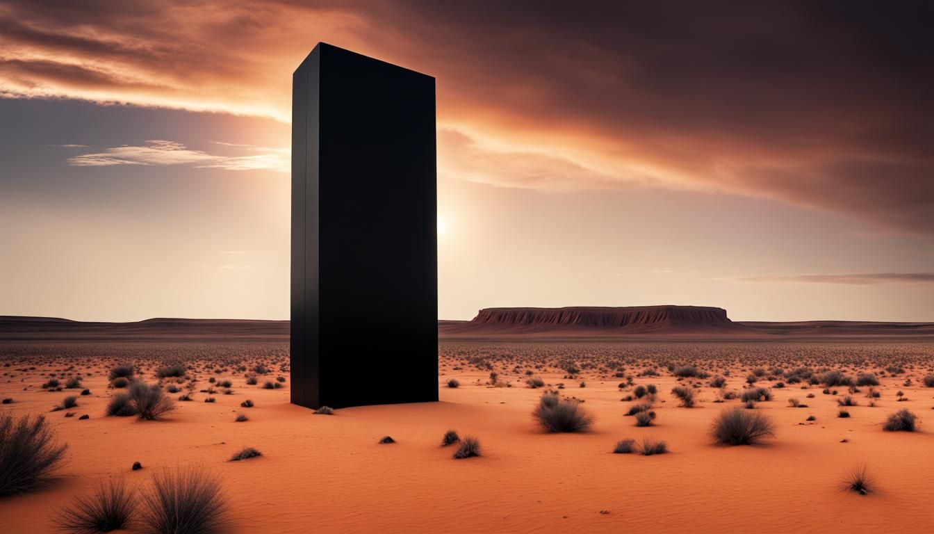 Black Monolith in Australian Desert, Hyperrealistic
