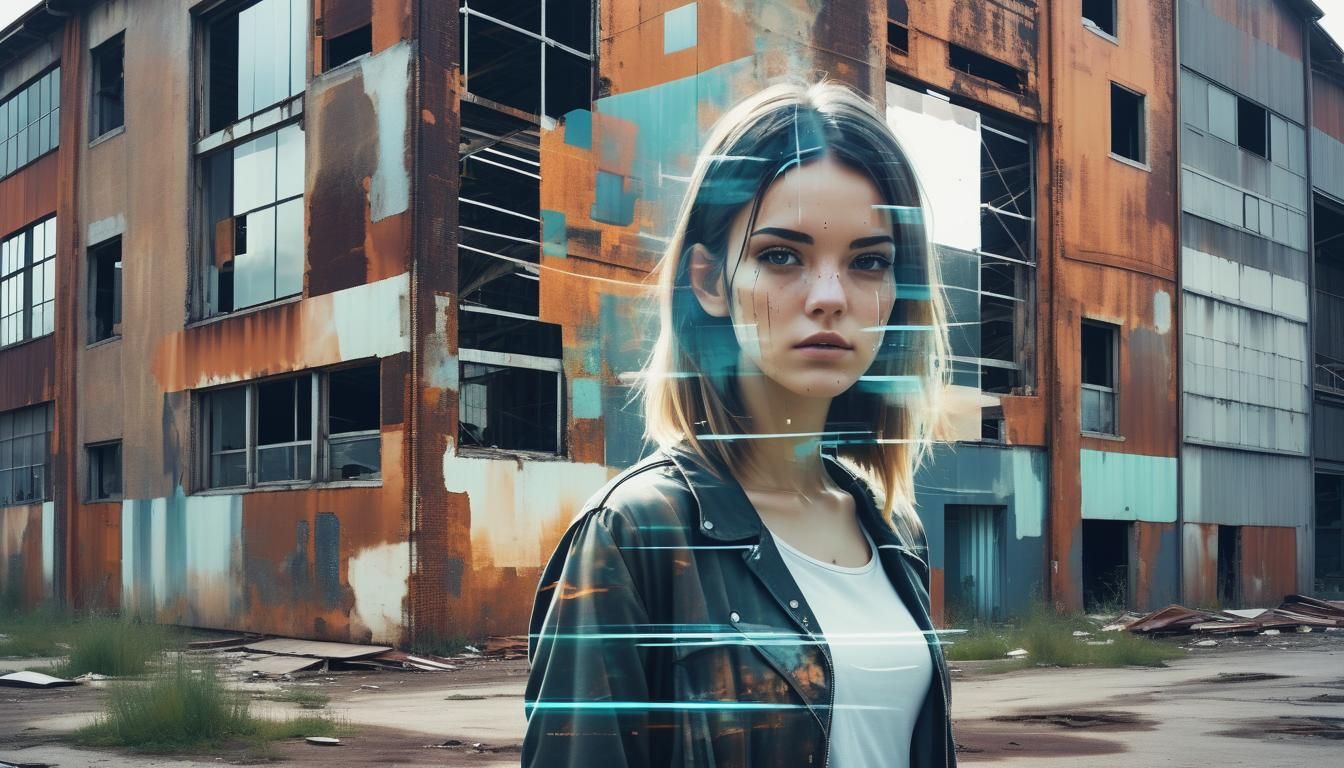 Glitch Art: Woman and Abandoned Warehouse