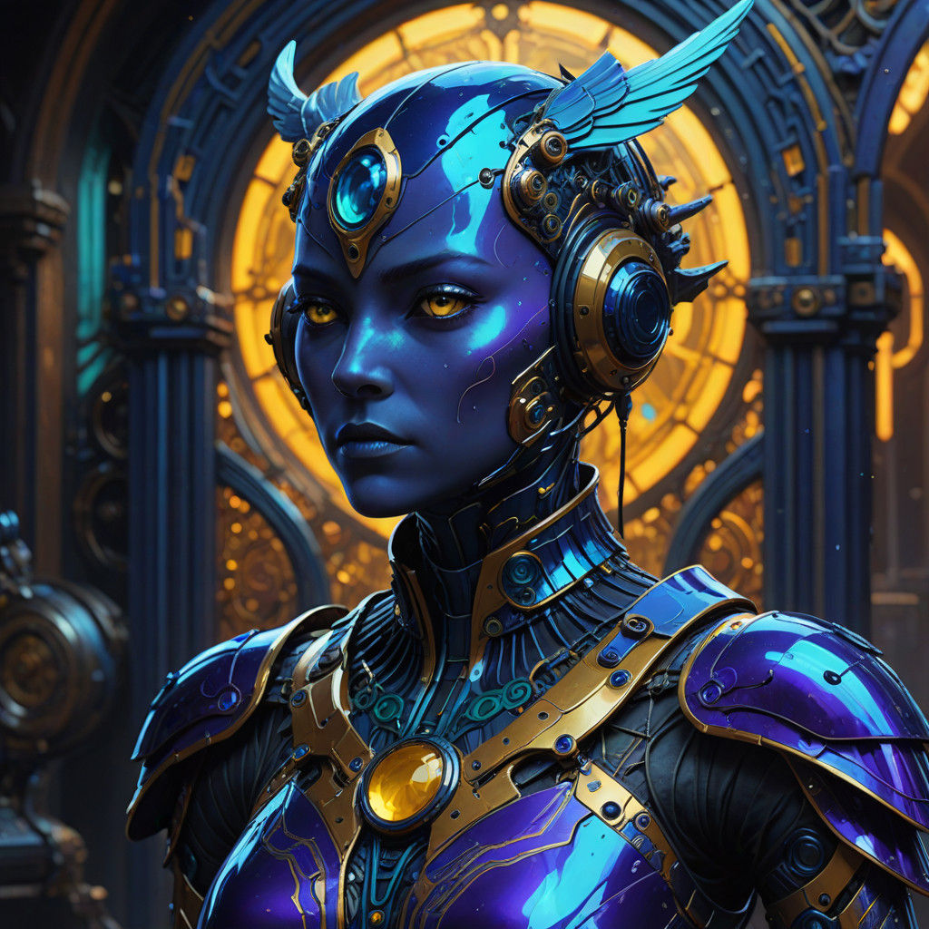 Cybernetic Starling Masterpiece in Dark Fantasy Style