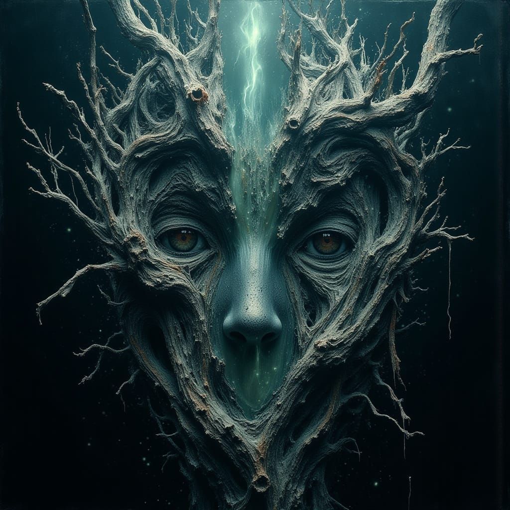 Fractured Mask: Organic Surrealist Botanical Art