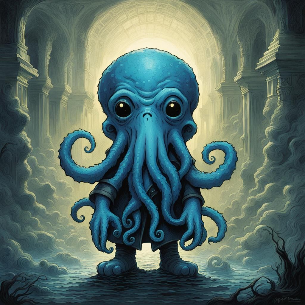 Cute Blue Cthulhu Inspired by Lovecraft