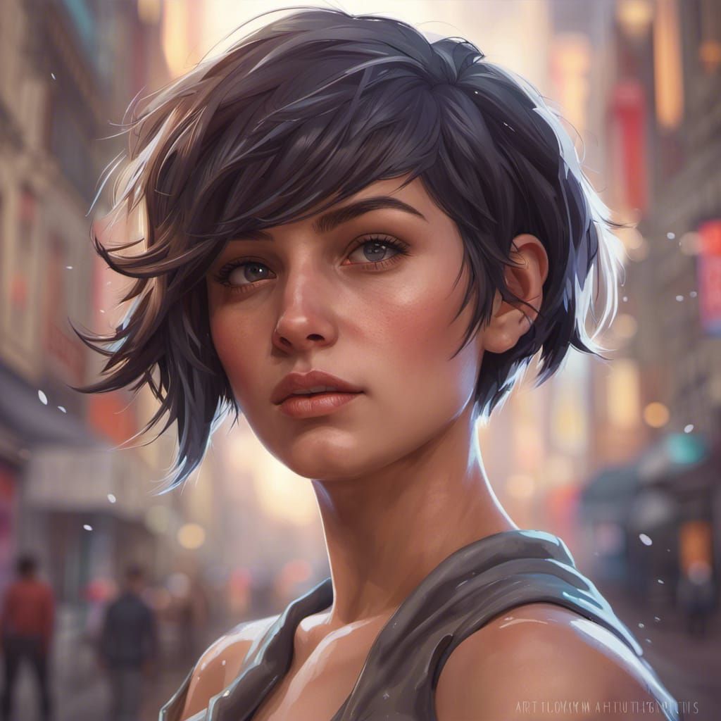 Short Hair Girl Portrait in Hyperdetailed Style