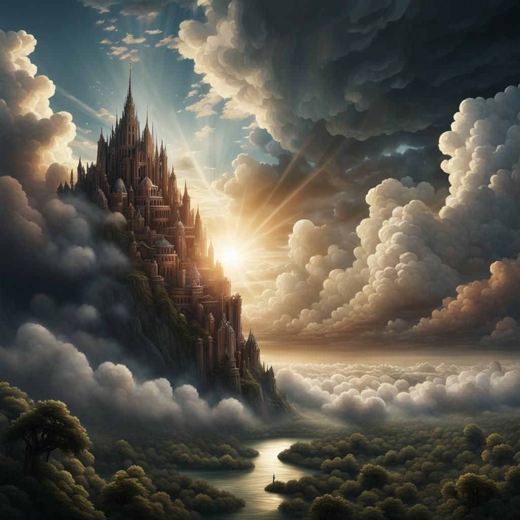 Sun Shining Behind Clouds in Digital Painting