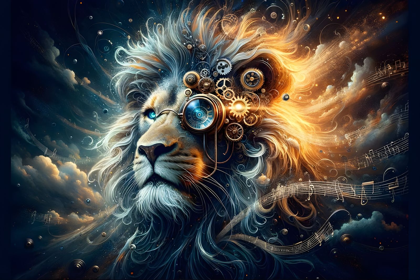 Steampunk Lion Portrait with Clockwork Monocle