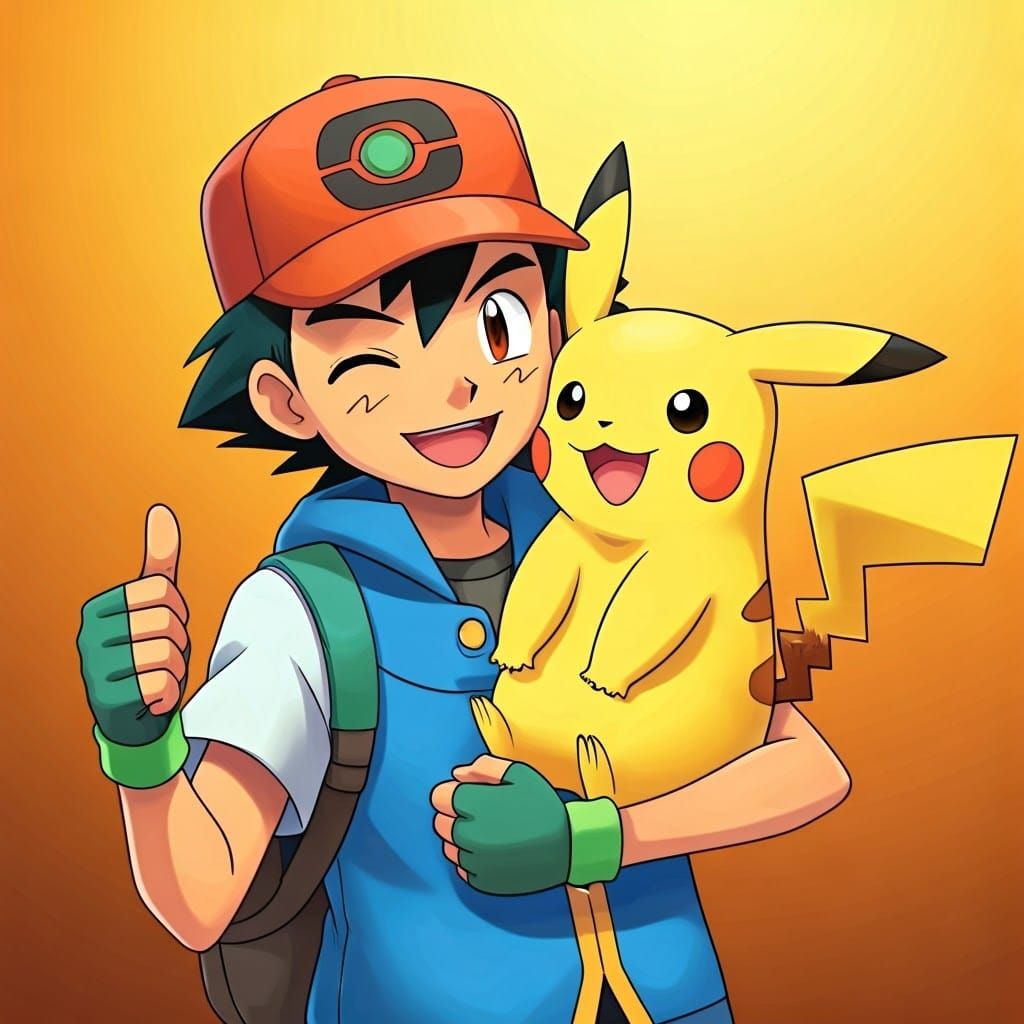 Ash Ketchum with Pikachu in Anime Style