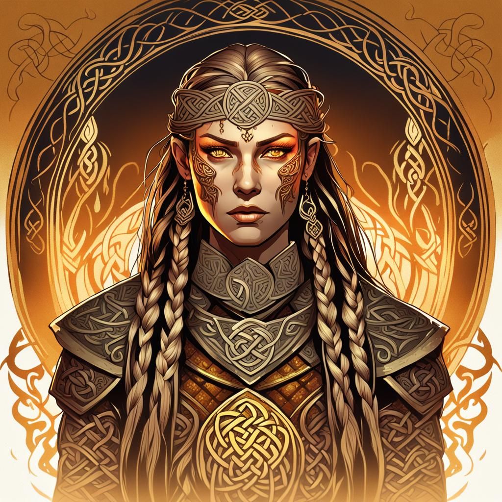 Celtic Warrior Portrait with Firelight Reflections