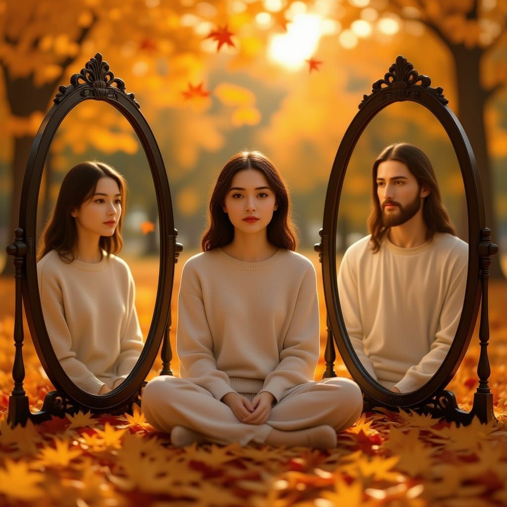Surreal Triple Portrait of Teenager in Golden Light