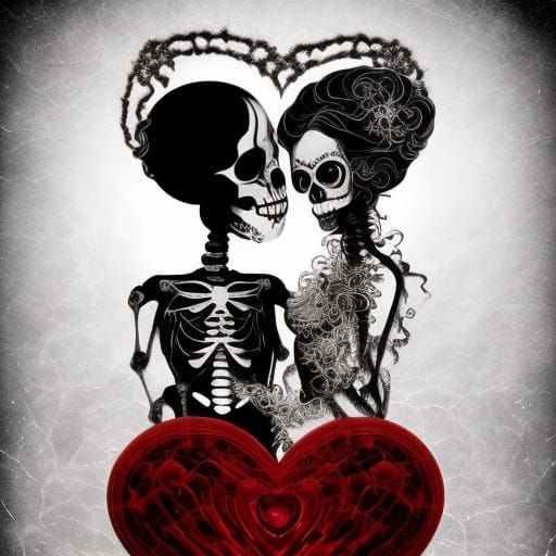 Gothic Skeleton Wedding in Surrealist Style