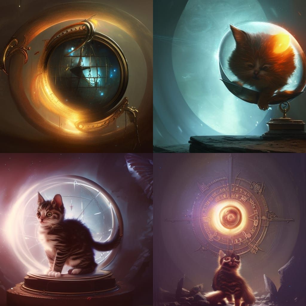 Armillary Sphere Kitten in Dark Fantasy Style